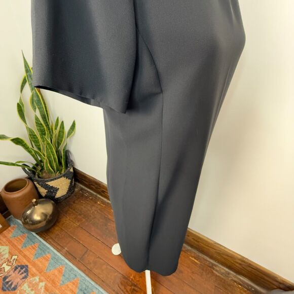 Black Midi Sheath Dress – Classic Little Black Dress, Minimalist Short Sleeve - Picture 2 of 11